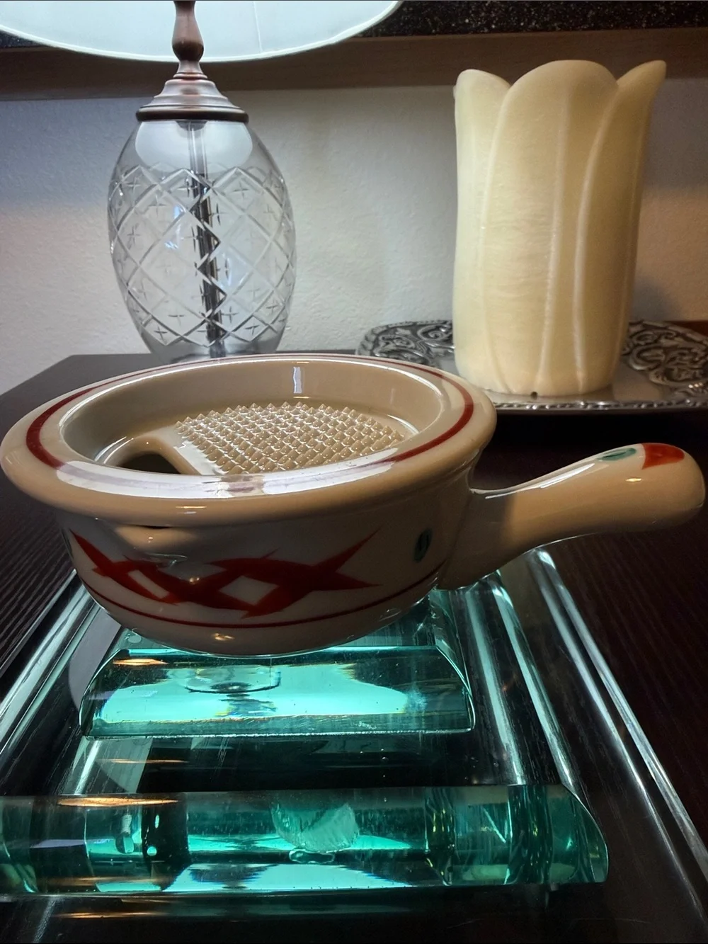 Japanese “tachi-kichi” Ceramic Grater Dish For Condiments Like Wasabi Or Ginger